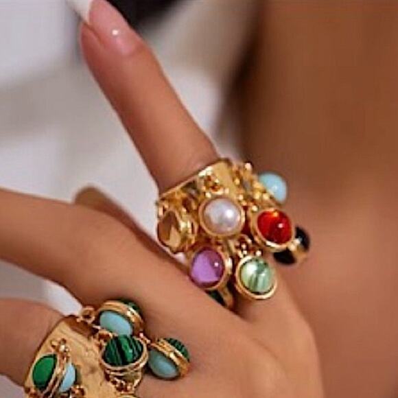 Gold Multicolor Charm Statement Ring - Picture 4 of 7